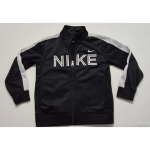 Nike boys black fully zip track jacket white logo & strips on‎ arms sz 6